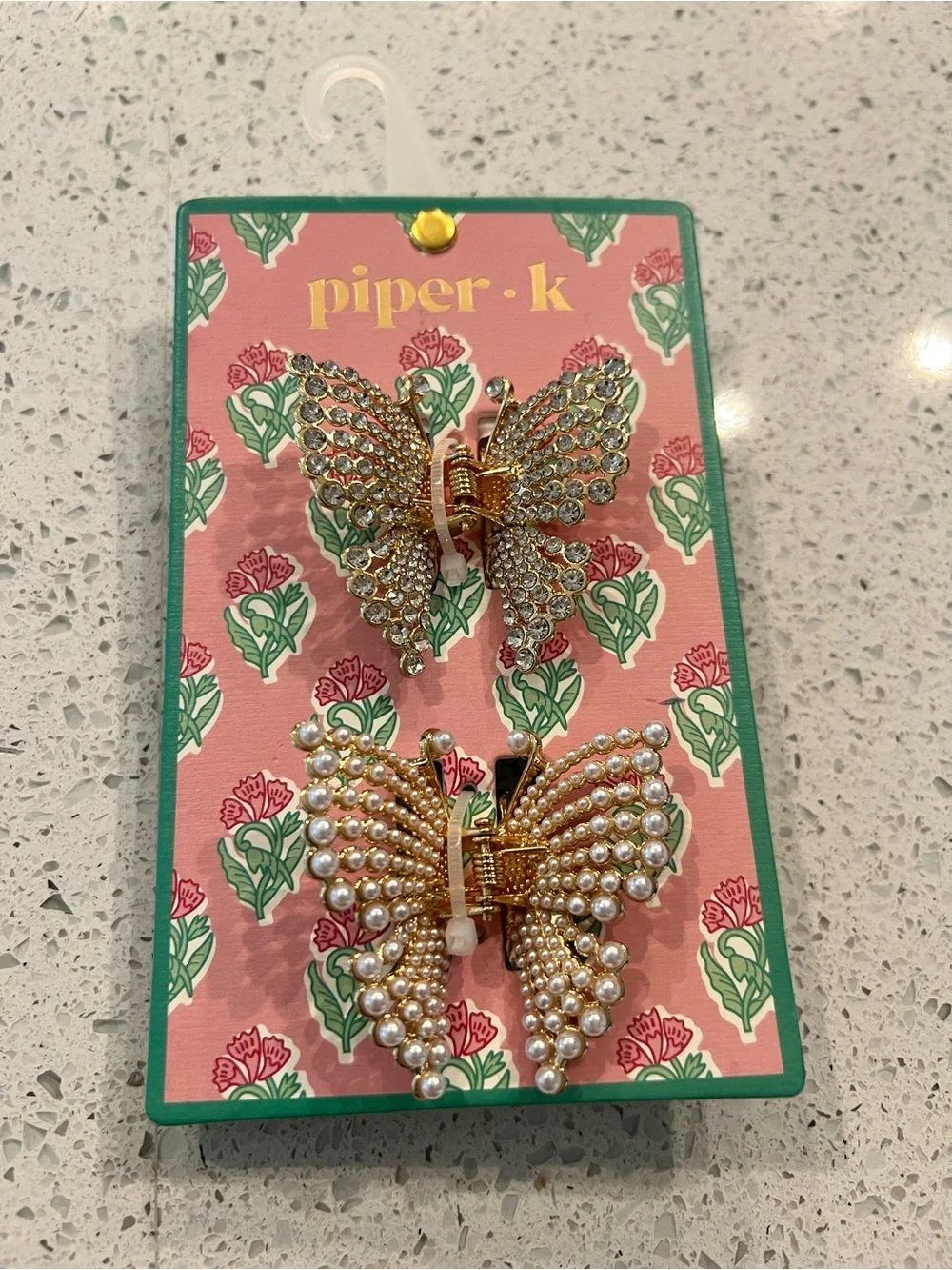 piper·k Gold Butterfly Pearl & Crystal Hair Clips - Set of 2